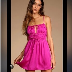 Free People Meant To Be Magenta Satin Tie-front Mini Slip Dress Size Small